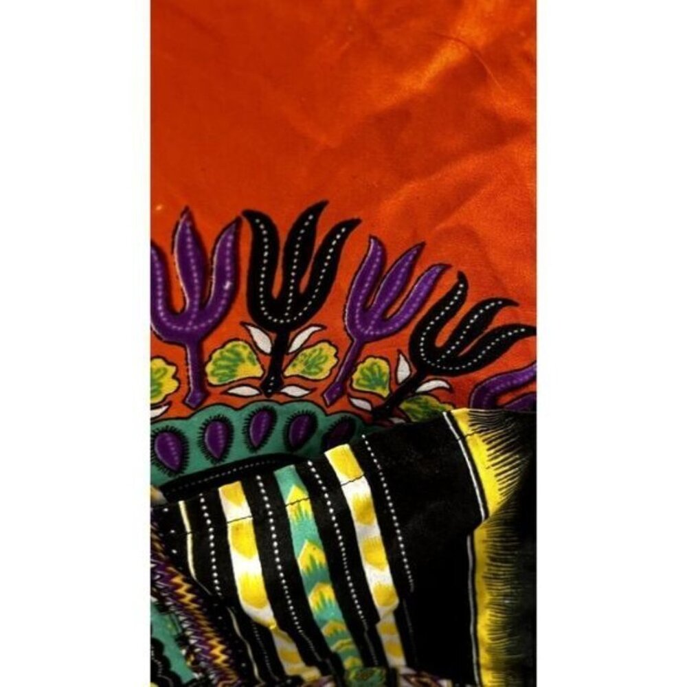 True Rock Women's Orange African Dashiki Dress Shirt/V neck Tunic Top - Picture 8 of 11